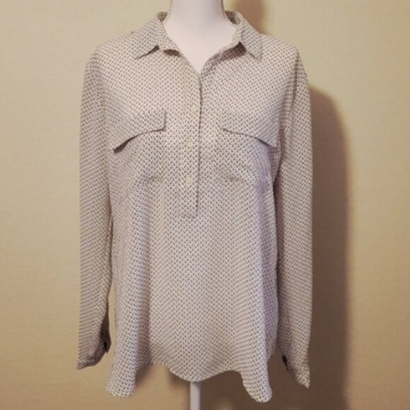 Van Heusen Tops - Van Heusen Women’s Cream & Black Patterned Blouse | Classic Workwear Top